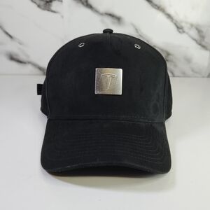Tesla Black Cap. Suede Hat with Silver Accents. Authentic Tesla Cap. Adjustable
